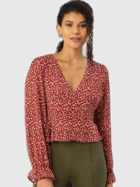 anvi be yourself maroon floral print top