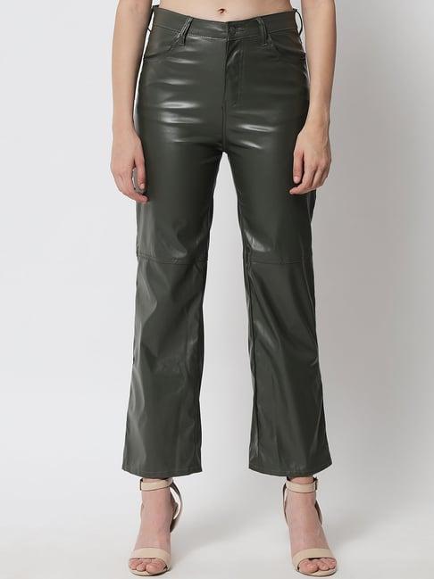 kotty dark green straight fit flat front trousers