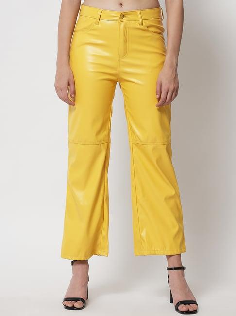 kotty yellow straight fit flat front trousers