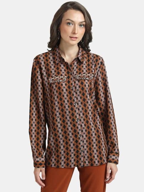 kazo brown & black printed shirt