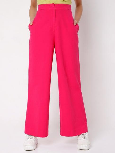 vero moda fuchsia regular fit flat front trousers