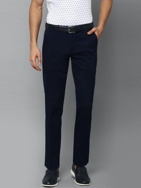 louis philippe navy cotton regular fit trousers