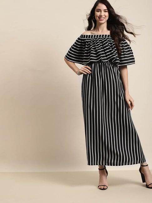 qurvii black striped maxi dress