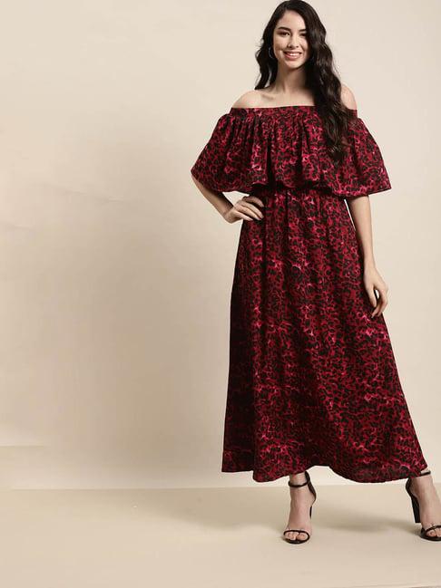 qurvii burgundy & black animal print maxi dress