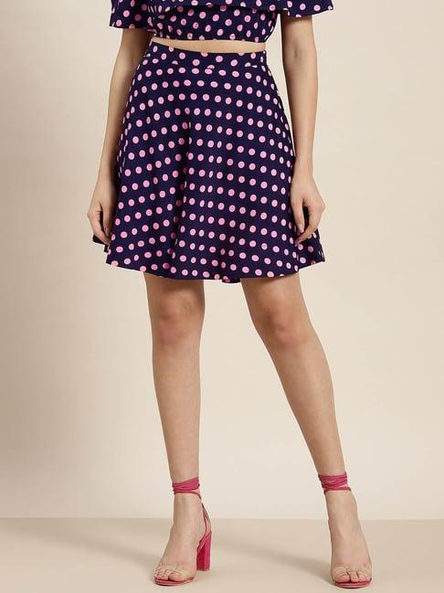 qurvii navy & pink polka dot skirt