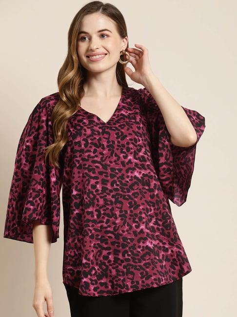 qurvii burgundy & black animal print top