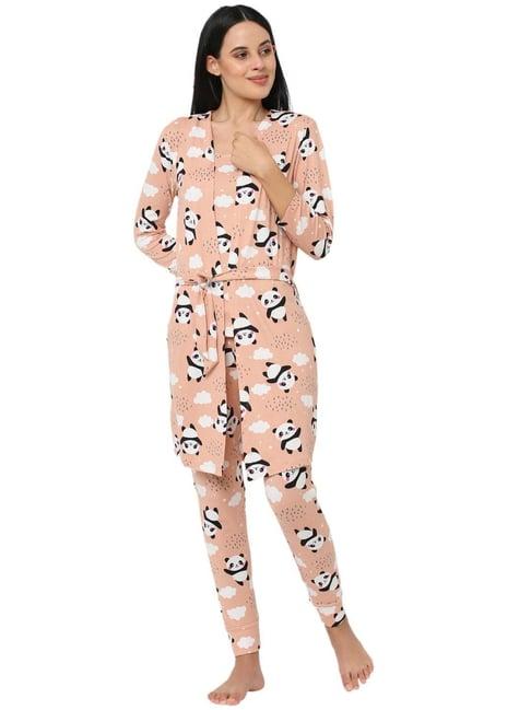 sweet dreams nude printed pajama set with robe