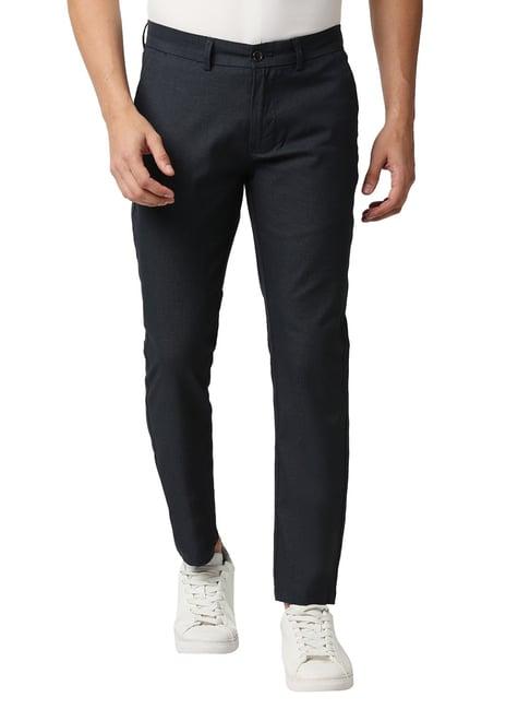 basics navy tapered fit self pattern trousers