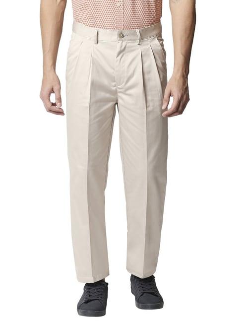 basics beige comfort fit trousers