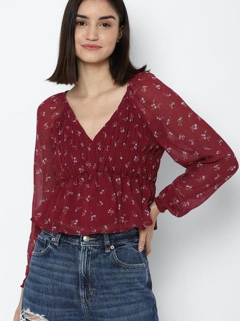 american eagle outfitters maroon floral print top