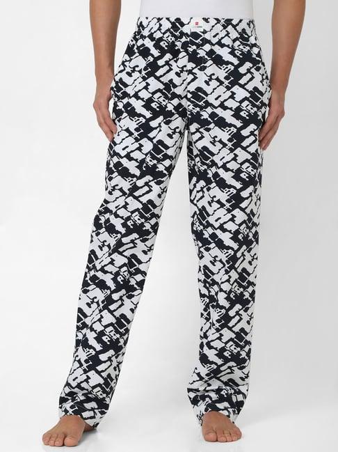 underjeans by spykar white & black printed pyjamas