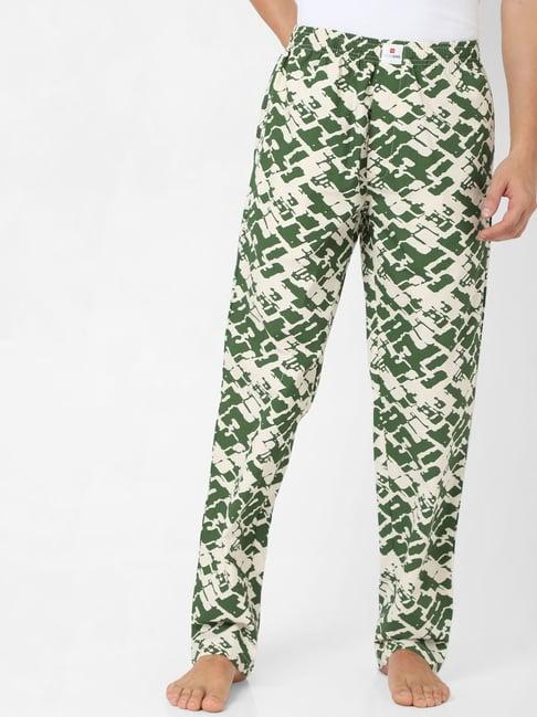 underjeans by spykar white & green printed pyjamas