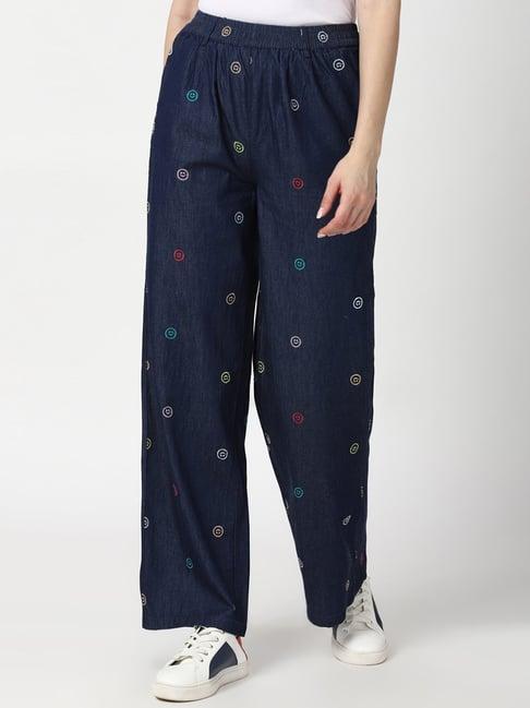 forever 21 navy embroidered trousers