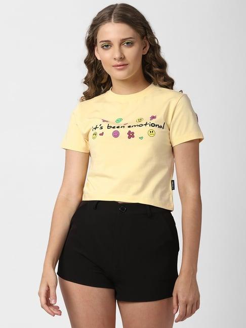 forever 21 light yellow printed crop top