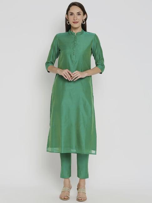 desi weavess green kurta pant set