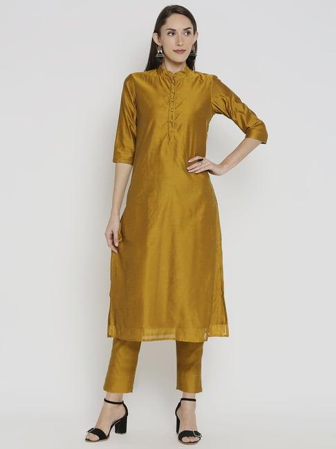 desi weavess golden kurta pant set