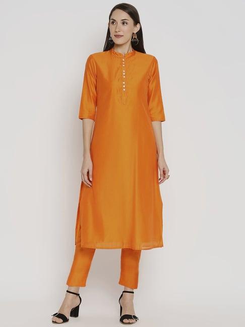 desi weavess orange kurta pant set