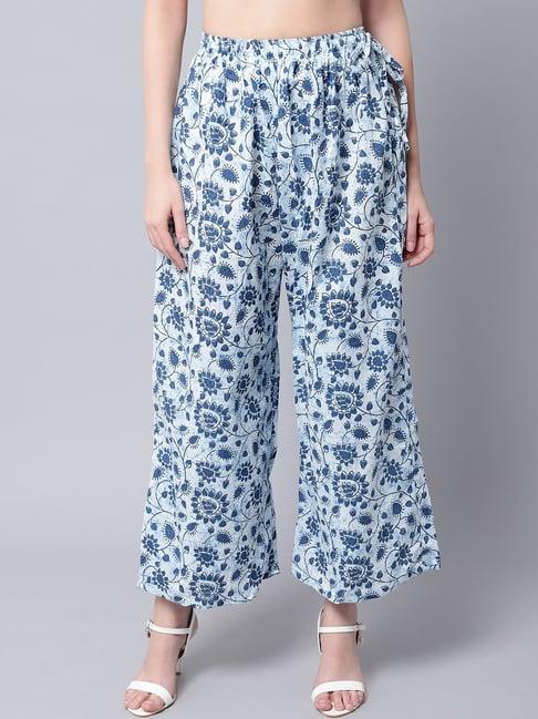 tag 7 blue cotton floral print palazzos