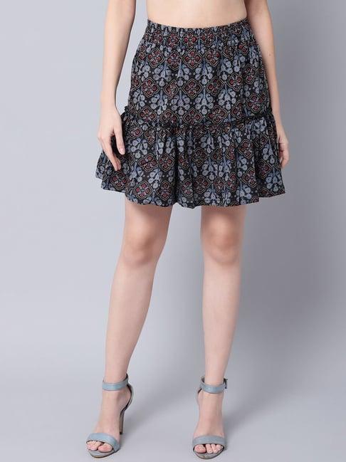 tag 7 black cotton printed skirt