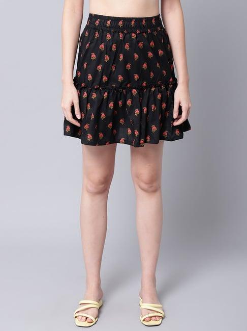 tag 7 black cotton floral print skirt