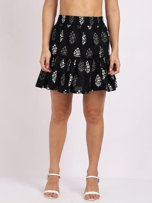 tag 7 black cotton printed skirt