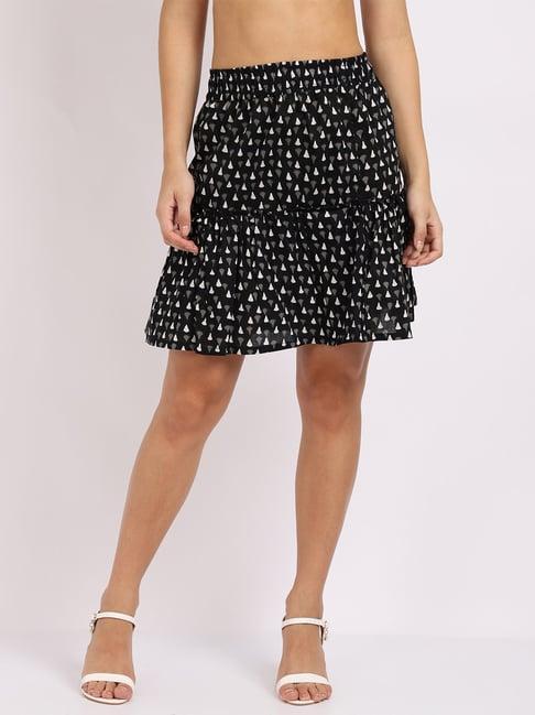 tag 7 black cotton printed skirt