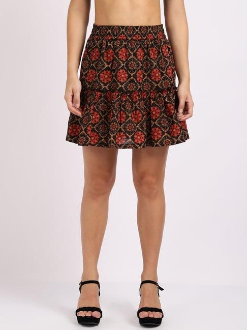 tag 7 black & red cotton printed skirt