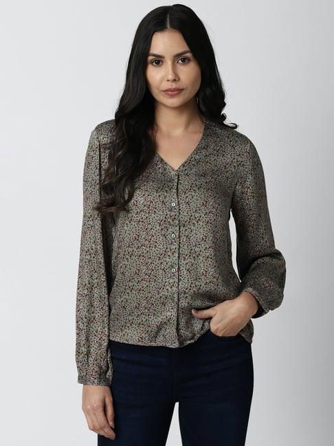 van heusen olive printed top