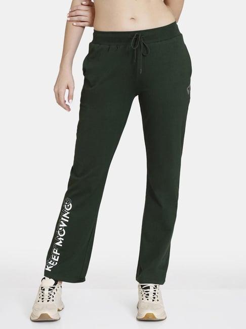 zelocity by zivame dark green printed track pants