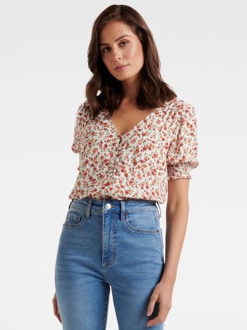 forever new cream floral print top