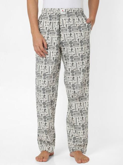 underjeans by spykar off white printed pyjamas