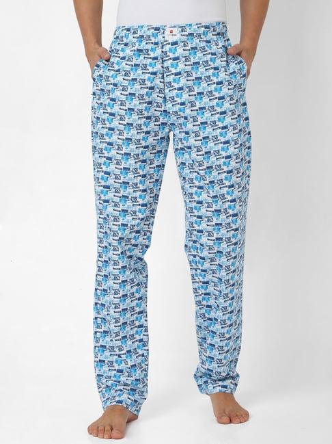 underjeans by spykar white & blue printed pyjamas