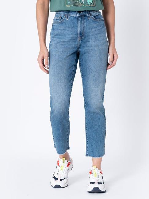 mode by red tape blue straight fit high rise jeans