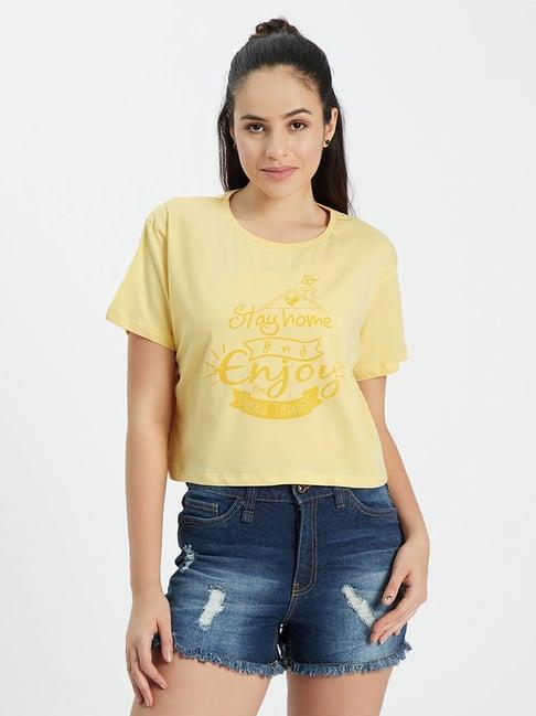 edrio yellow graphic print crop t-shirt