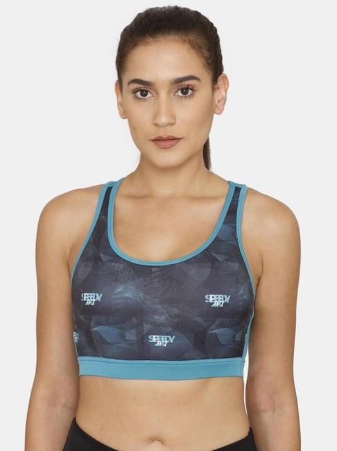 zelocity by zivame blue printed sports bra