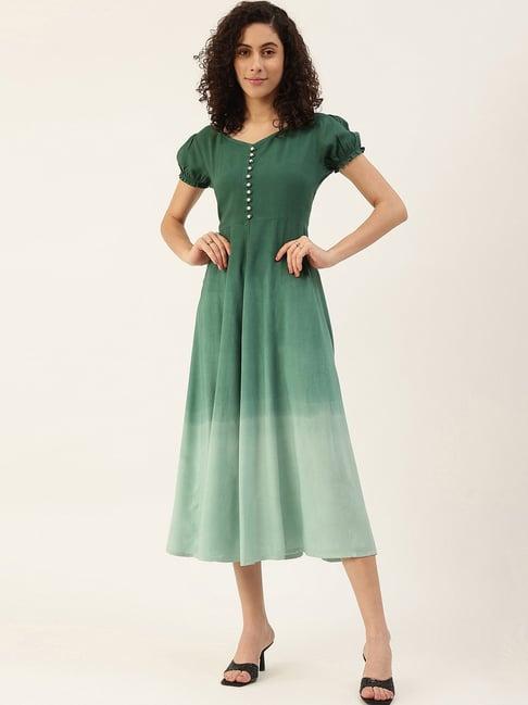 maaesa bottle green a-line dress