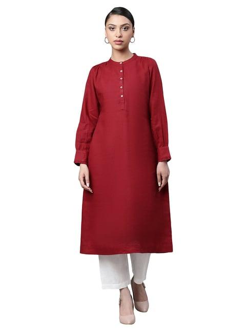 linen club woman maroon a line kurta