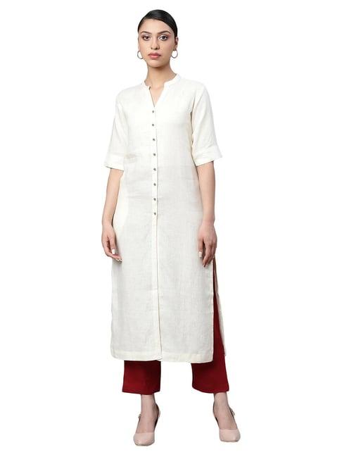 linen club woman off white straight kurta