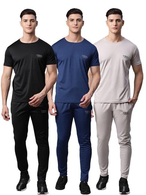 vimal jonney multicolor regular fit t-shirt with trackpants - pack of 3