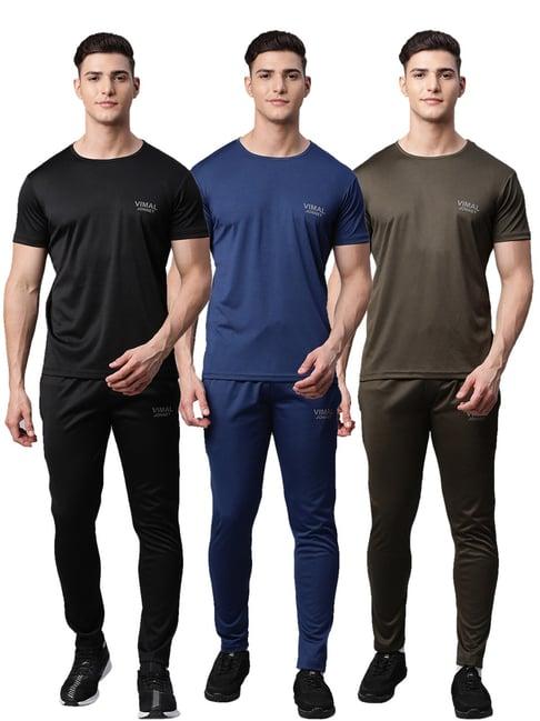 vimal jonney multicolor regular fit t-shirt with trackpants - pack of 3