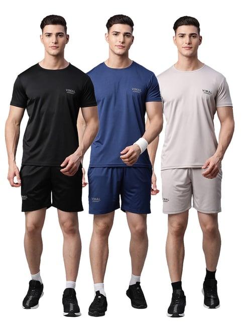 vimal jonney multicolor regular fit t-shirt with shorts - pack of 3