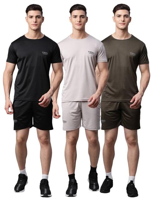 vimal jonney multicolor regular fit t-shirt with shorts - pack of 3