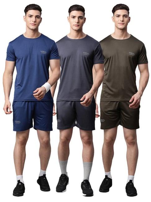 vimal jonney multicolor regular fit t-shirt with shorts - pack of 3