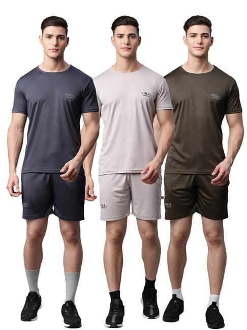 vimal jonney multicolor regular fit t-shirt with shorts - pack of 3