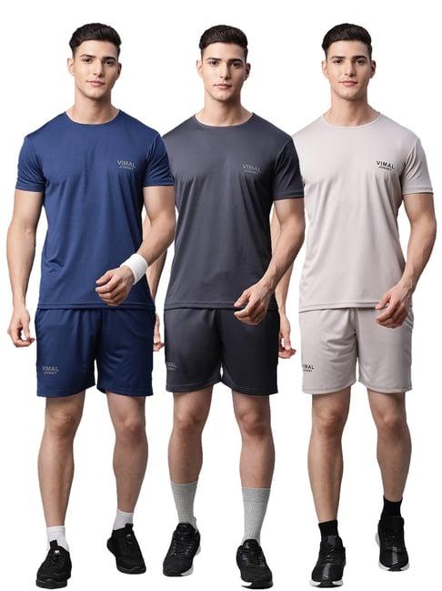 vimal jonney multicolor regular fit t-shirt with shorts - pack of 3