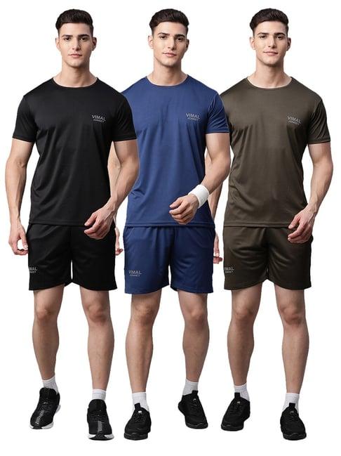 vimal jonney multicolor regular fit t-shirt with shorts - pack of 3