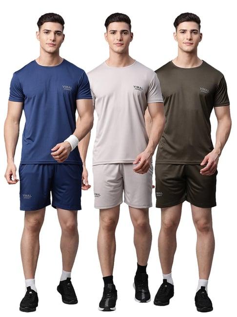 vimal jonney multicolor regular fit t-shirt with shorts - pack of 3