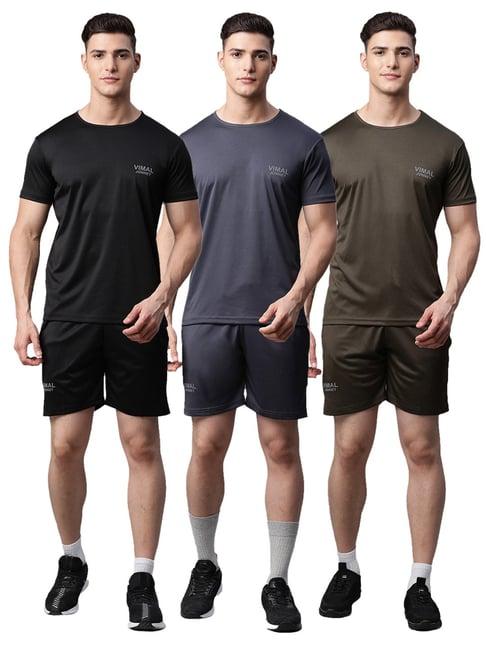 vimal jonney multicolor regular fit t-shirt with shorts - pack of 3