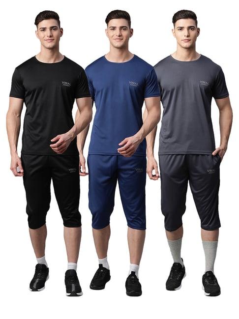 vimal jonney multicolor regular fit t-shirt with capris - pack of 3