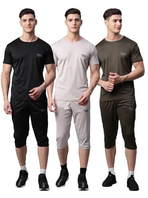 vimal jonney multicolor regular fit t-shirt with capris - pack of 3